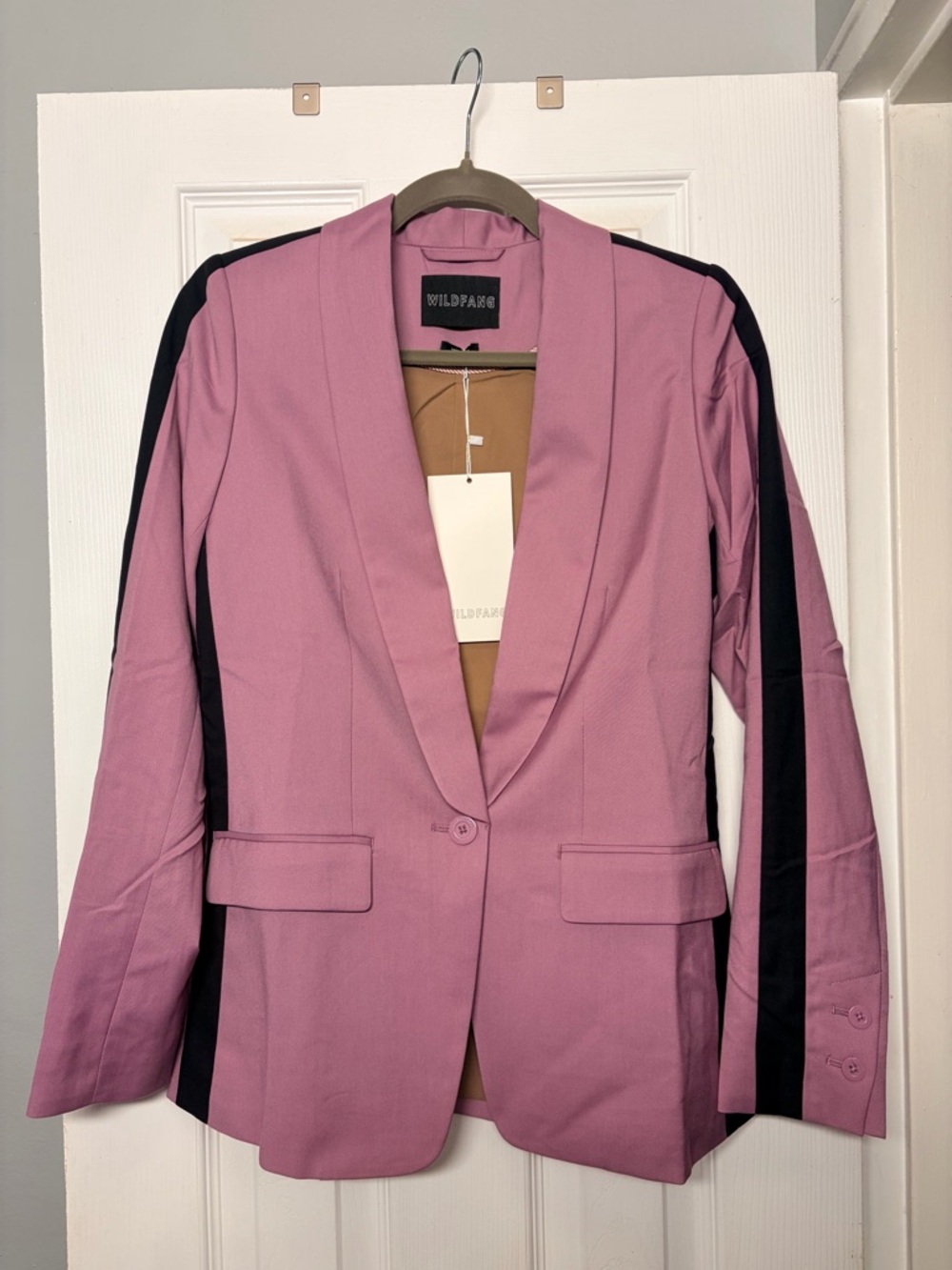 Wildfang Mauve Pink Collar Blazer with Black Stripe